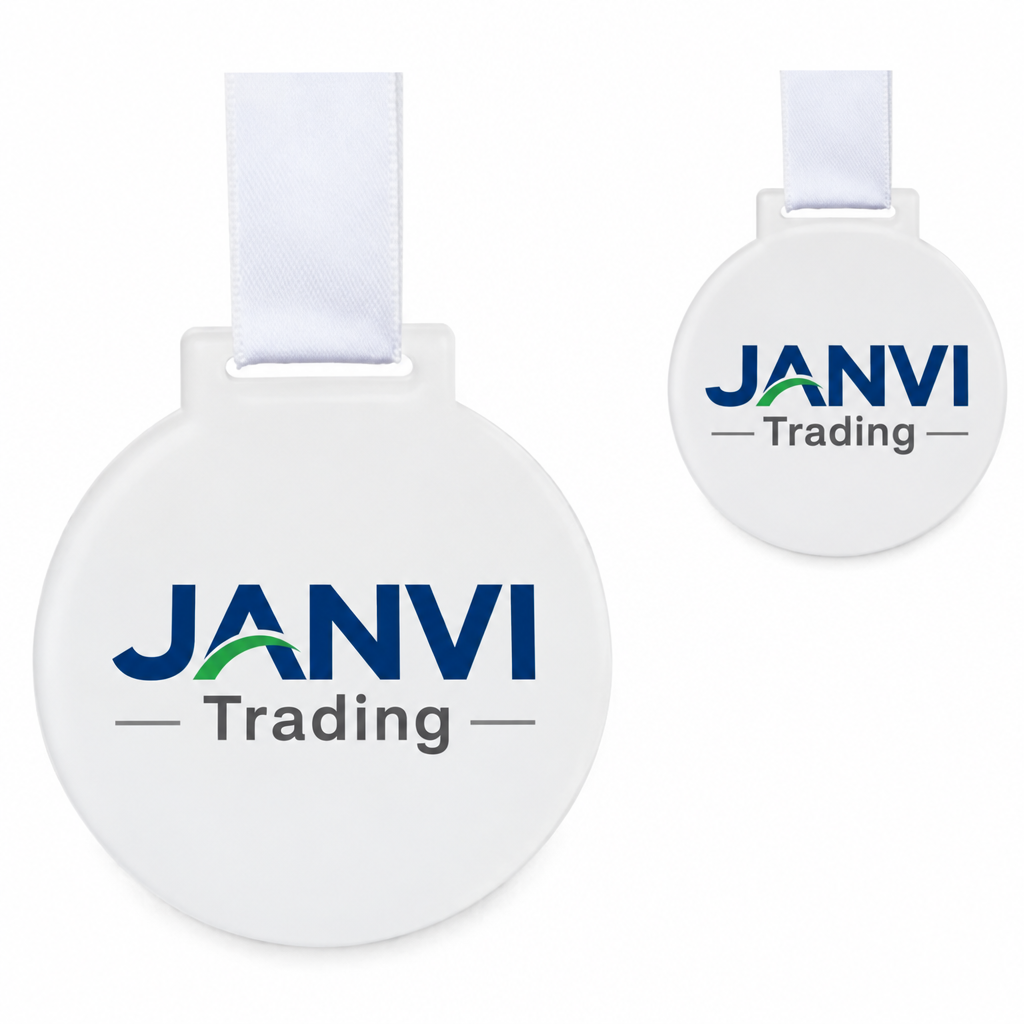 Round medal with ribbon and JANVI Trading custom print
