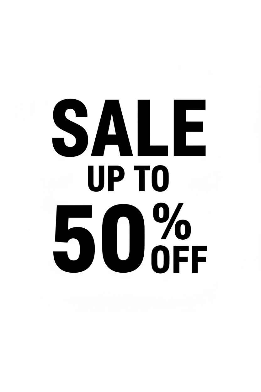 Sale up to 50% off sticker decal – black on white print-ready design