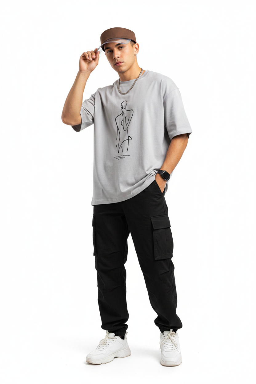 Person wearing coffee brown flat-top visor cap with clear PVC brim on white background